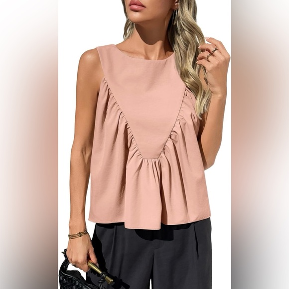 Cicy Bell Tops - Cicy Bell Women's Sleeveless Peplum Babydoll Top,Flowy & Casual, Light Pink -NWT